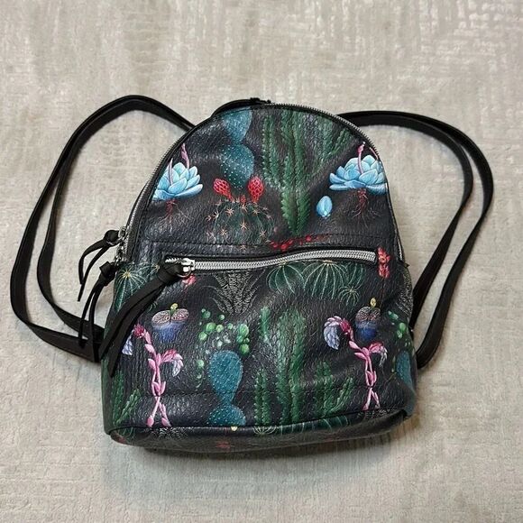 Floral Succulent Plants Mini Backpack Black - Picture 1 of 10